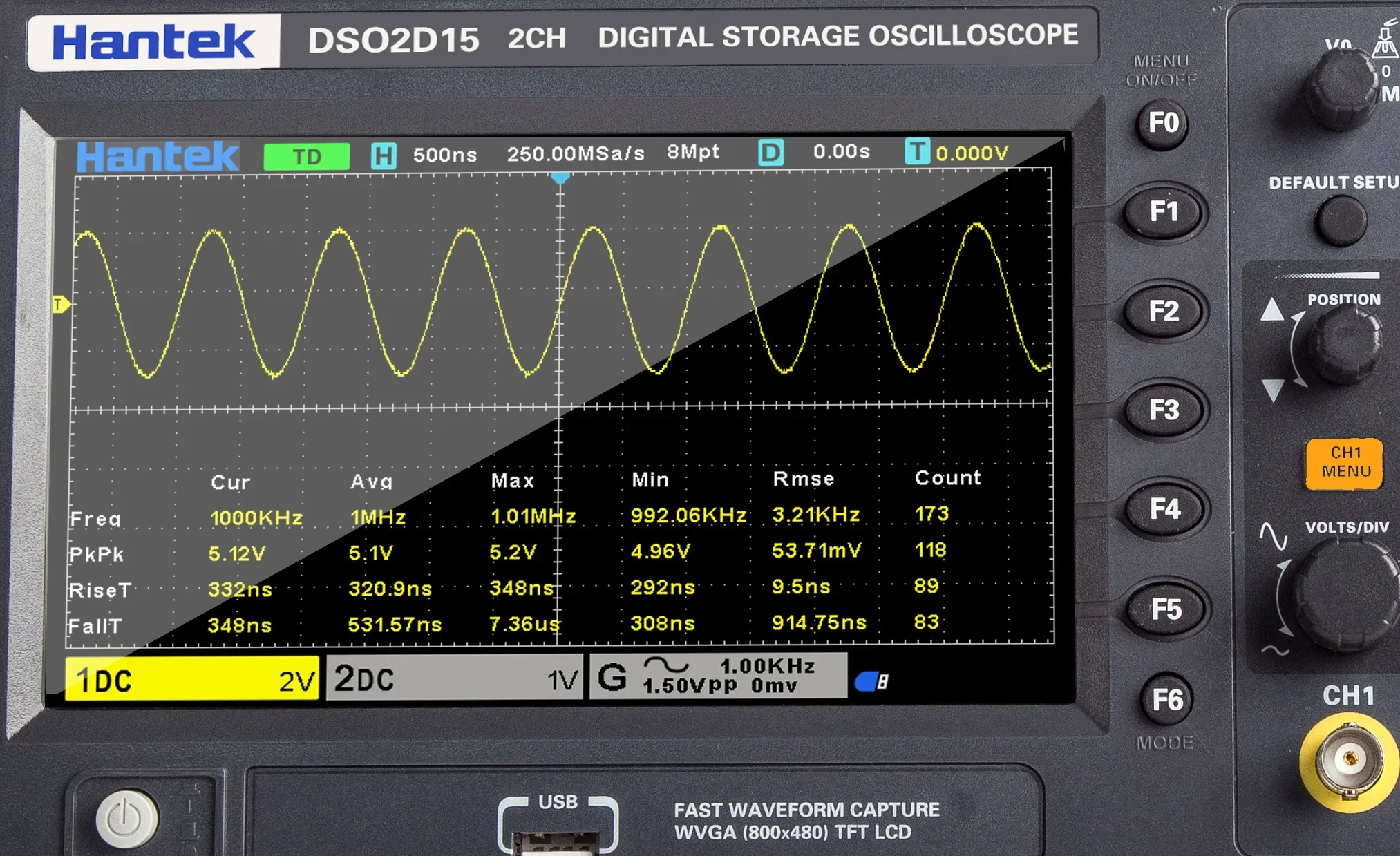 Sensitivity Hantek Signal Gene - đánh giá và giá Digital Storage Oscilloscope 100Mhz